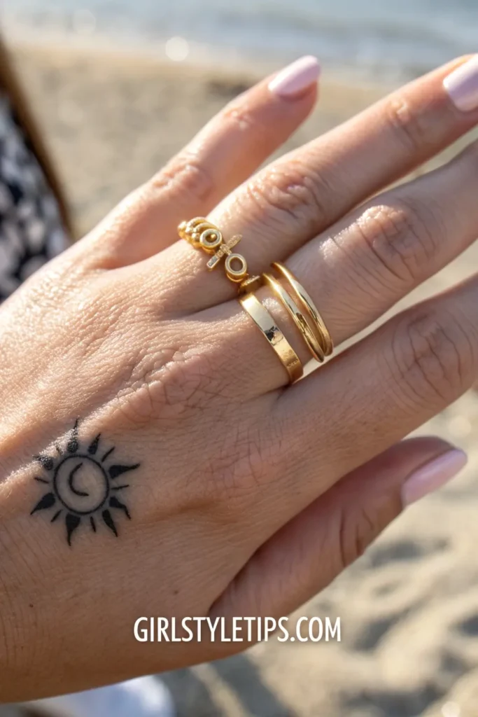 Simple tattoos with powerful meaning - sun finger tattoo for positivity.