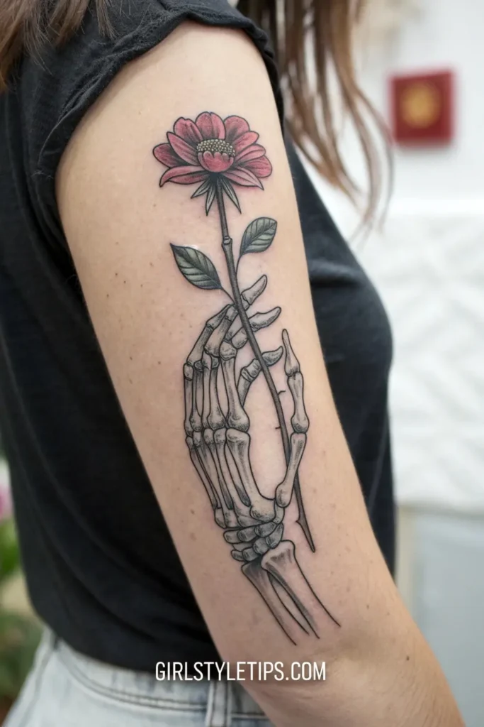 Skeleton Hand Holding a Flower