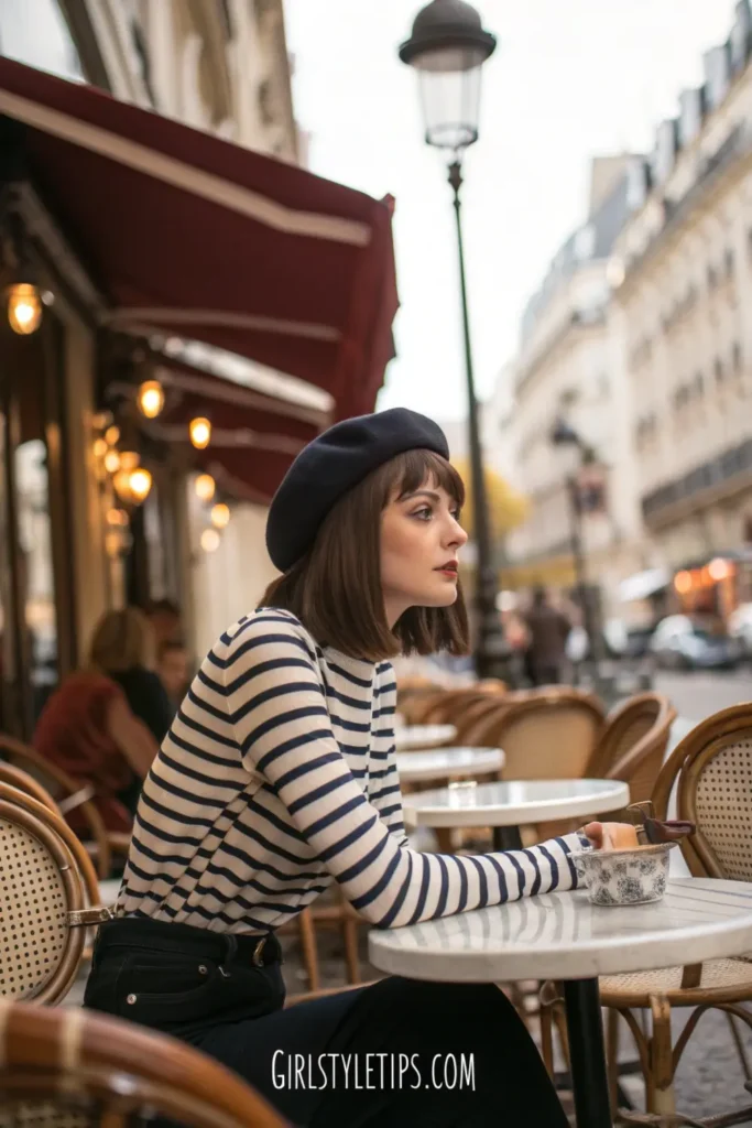 Woman with French bob haircut featuring micro bangs, displaying chic short hair style with chin-length cut