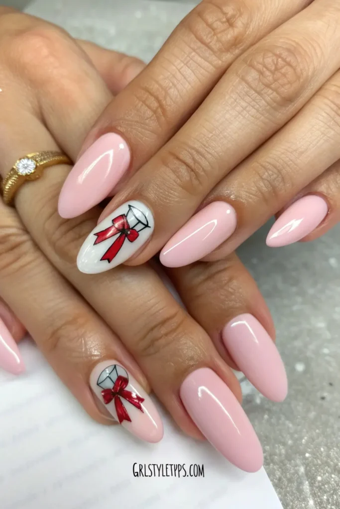 Subtle diploma scroll graduation nails on pink manicure for commencement day