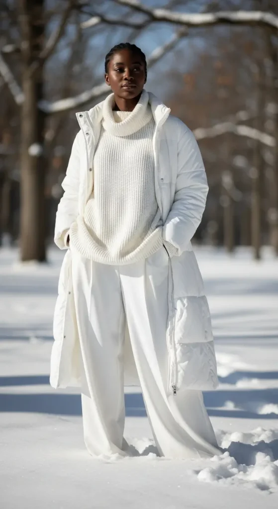All white winter outfit Black girl
