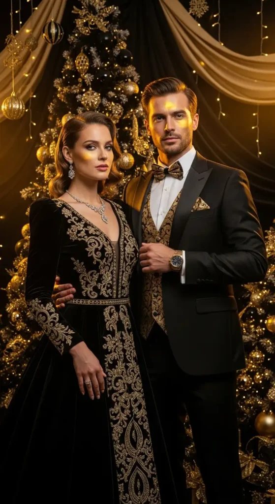 Black gold couple outfits