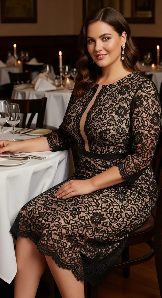 Black lace plus size midi dress