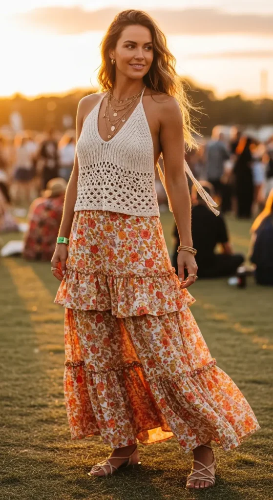 Boho crochet maxi outfit