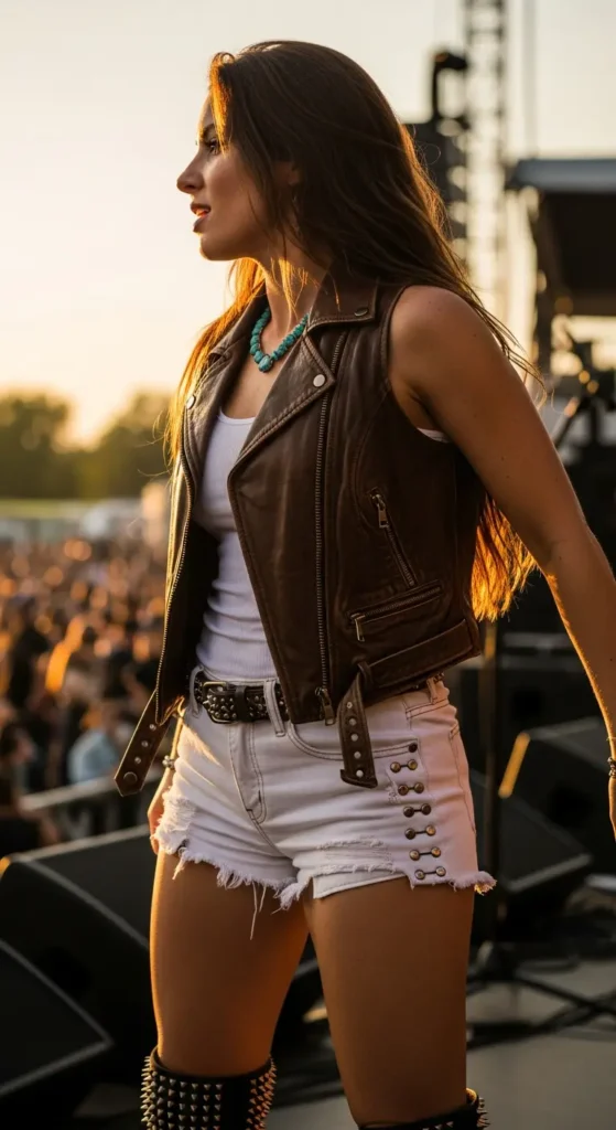 Boho leather vest outfit