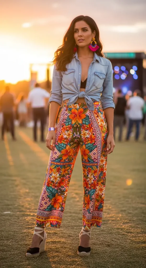 Boho palazzo pants outfit