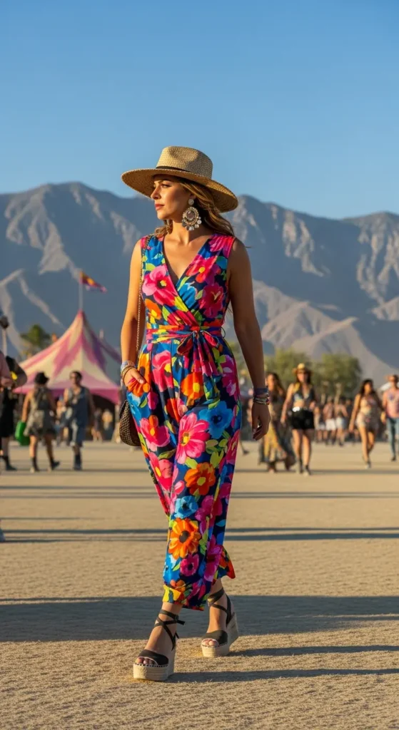 Boho printed jumpsuit look