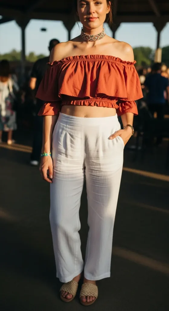 Boho wide-leg pants look