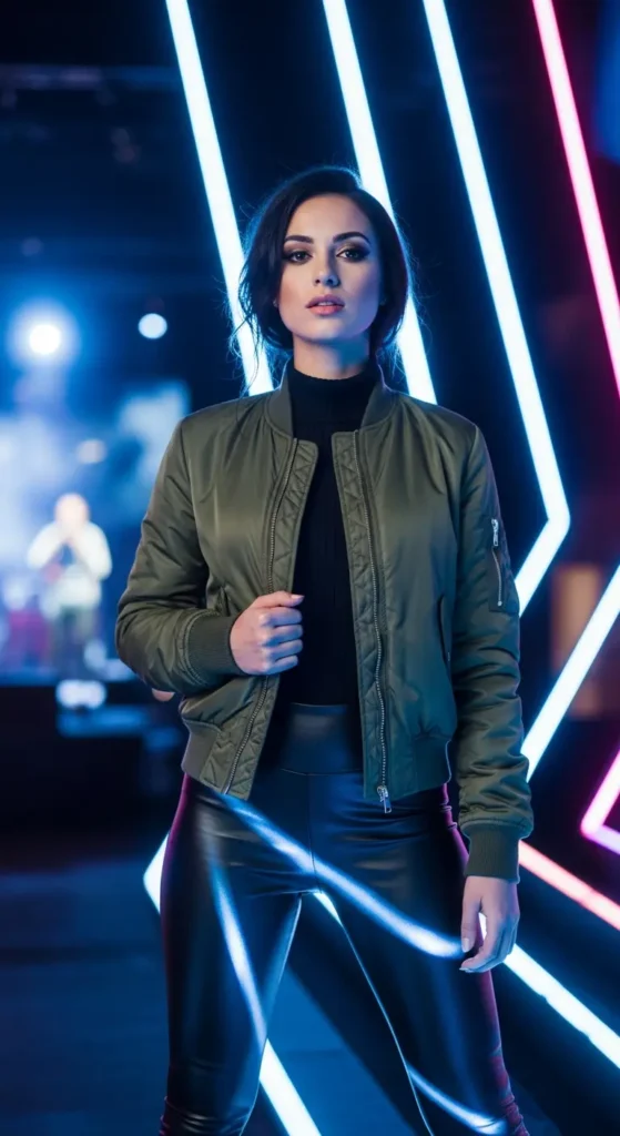 Bomber jacket leather leggings concert