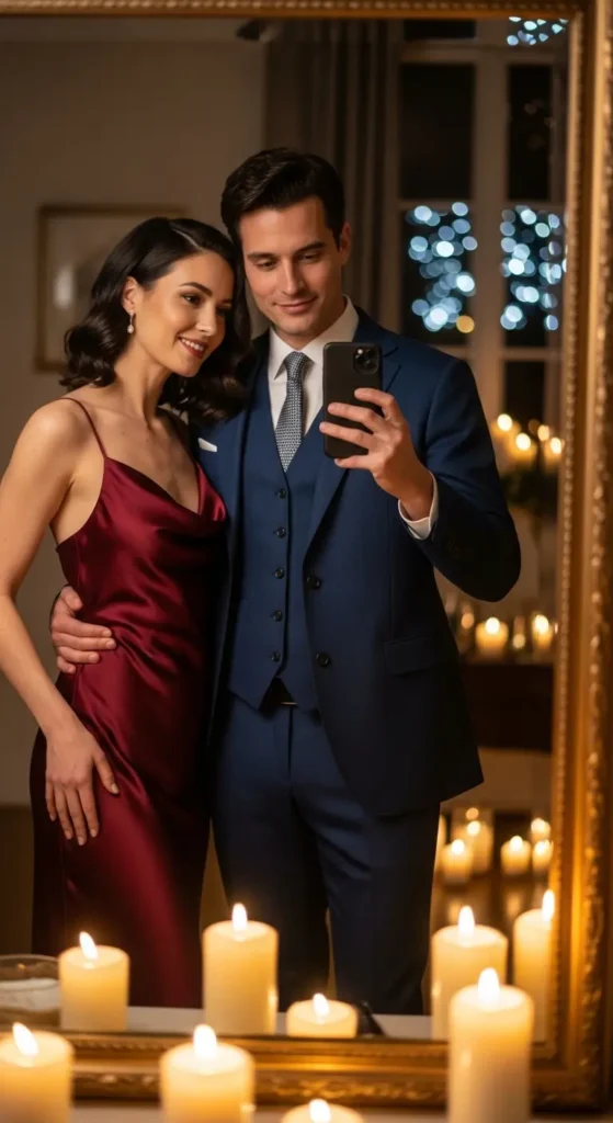 Burgundy navy couple outfits