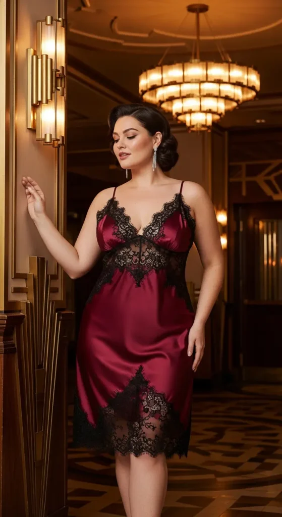 Burgundy satin plus size party dress