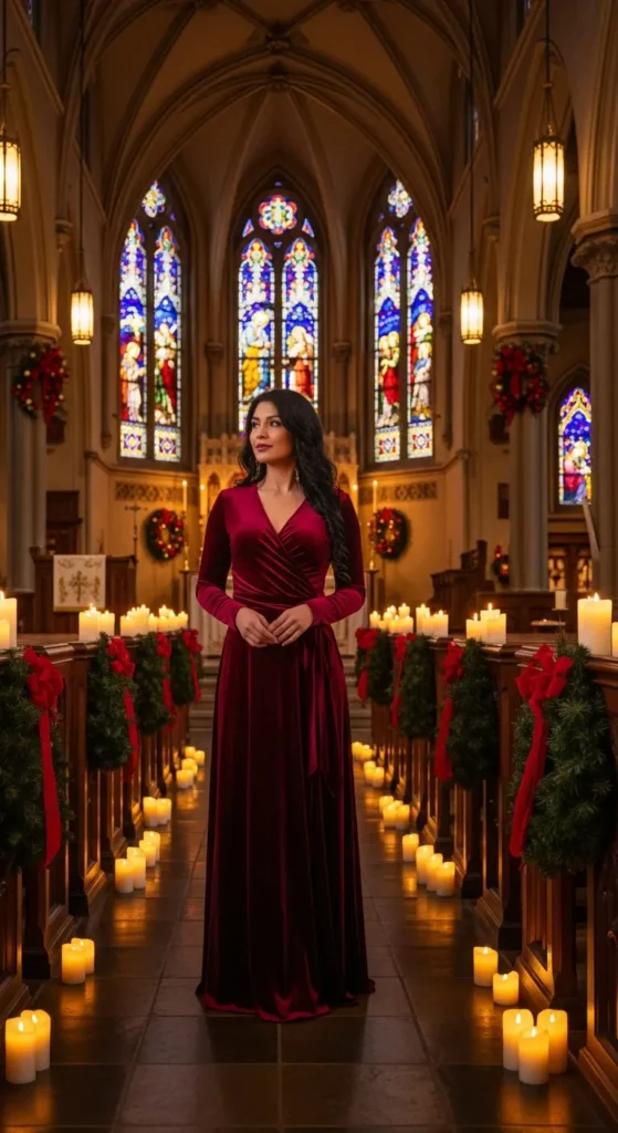 Burgundy velvet Christmas dress