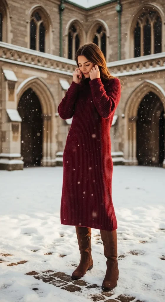 Burgundy winter church dress