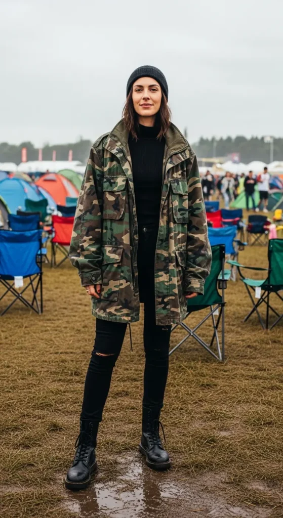 Camo jacket black grunge outfit