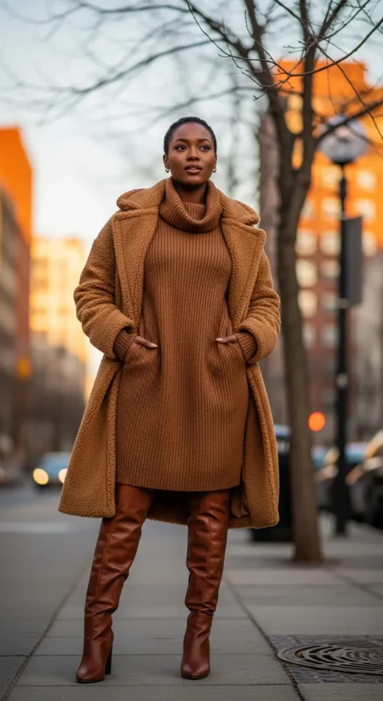 Caramel winter outfit Black girl