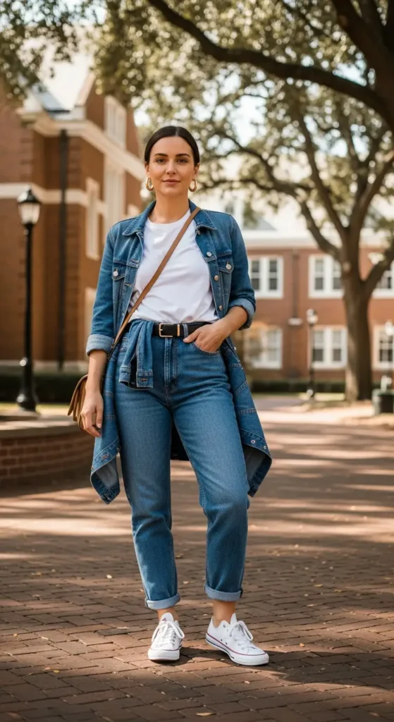 Casual college girl jeans outfit