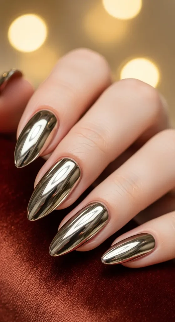 Champagne almond nail designs NYE