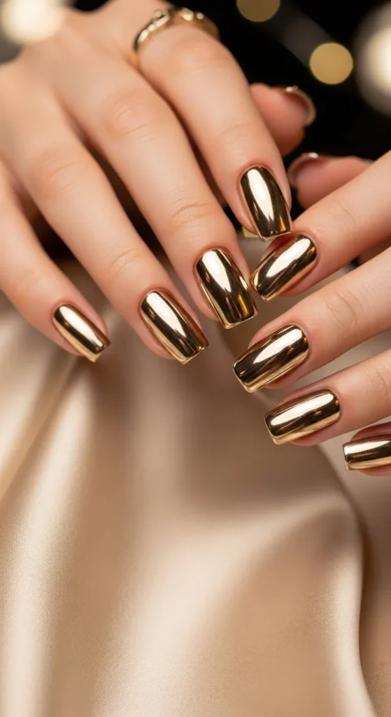 Champagne chrome square nails