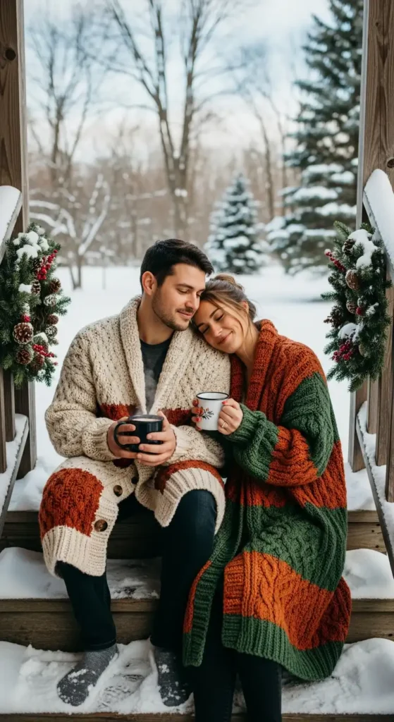 Cozy couple holiday fashion