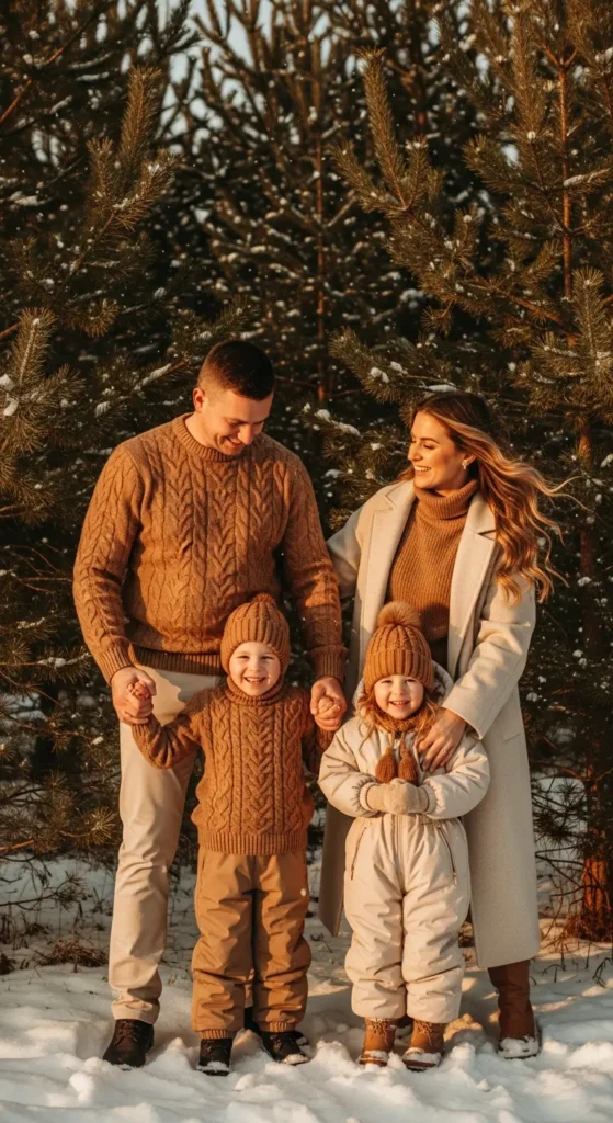 Cream camel winter family outfits