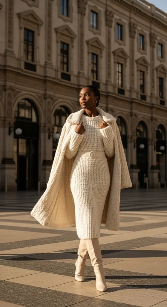 Cream monochrome winter Black girl