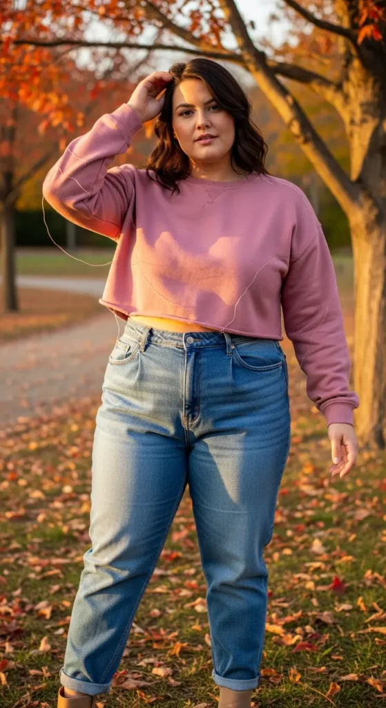 Cropped sweatshirt plus size jeans