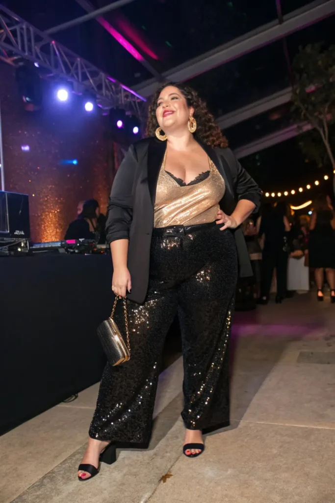 Curvy holiday sequin pants