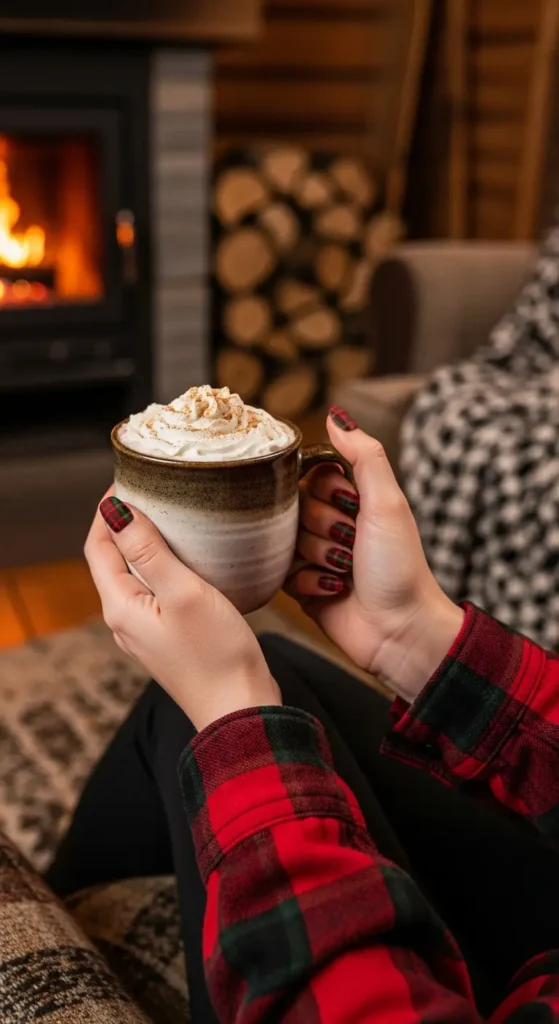 Cute Christmas nails with plaid pattern and matte finish