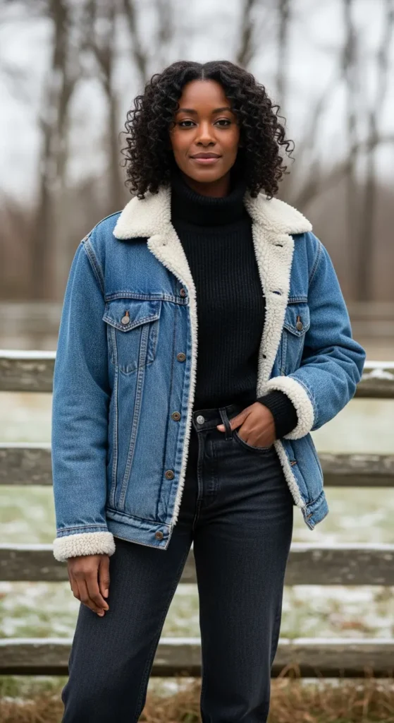 Denim winter outfit Black girl