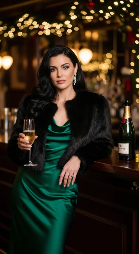 Emerald green holiday date dress