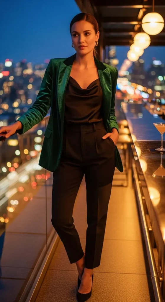 Emerald velvet blazer NYE outfit