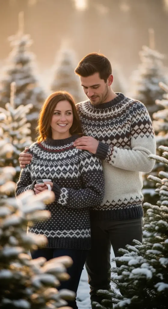 Fair isle couple Christmas outfits