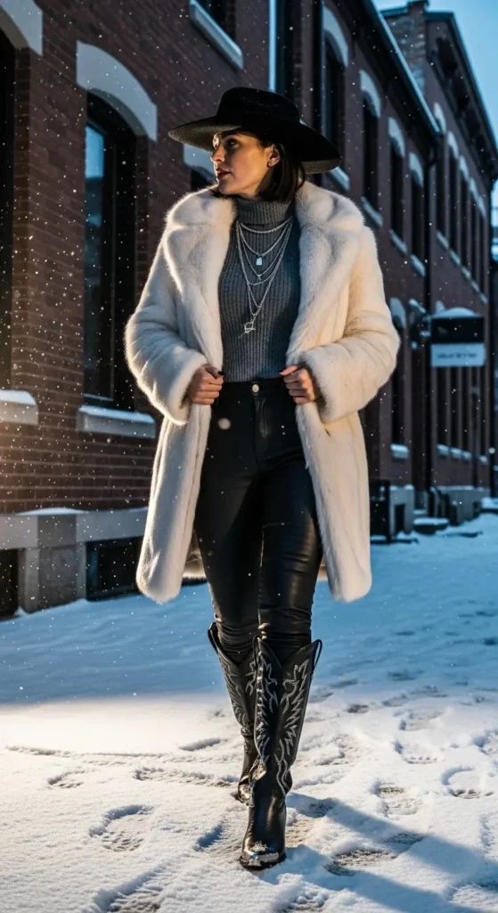 Faux fur cowgirl winter style