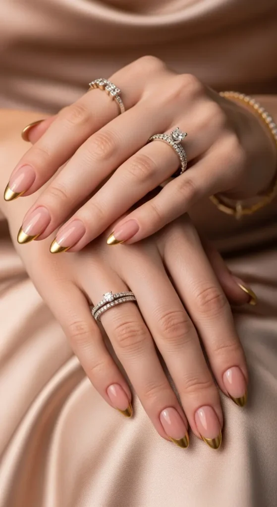 Gold French tip nails for classy New Year's Eve look