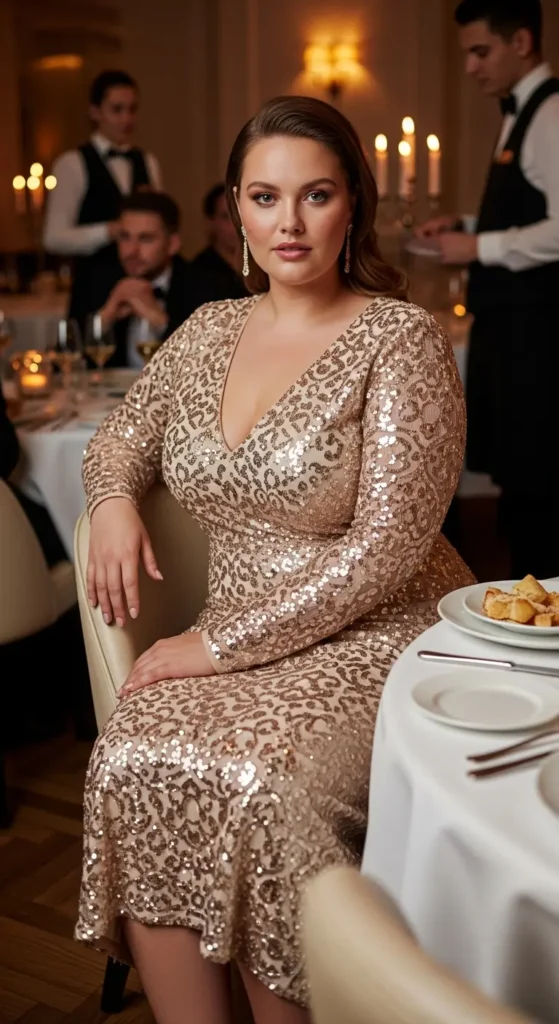 Gold sequin plus size dress