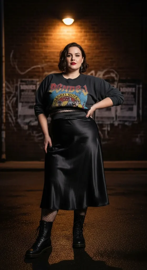 Graphic sweatshirt midi skirt plus size