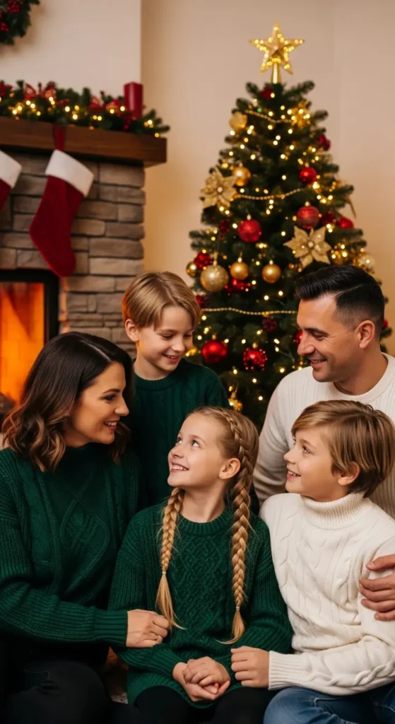 Green cream Christmas family outfits