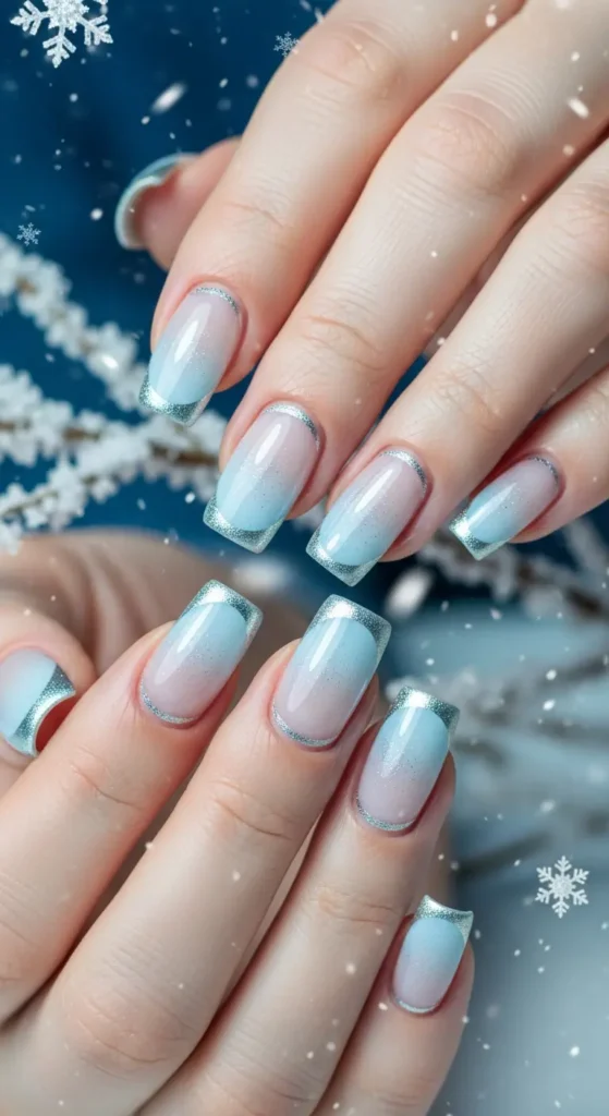 Icy blue silver square nails