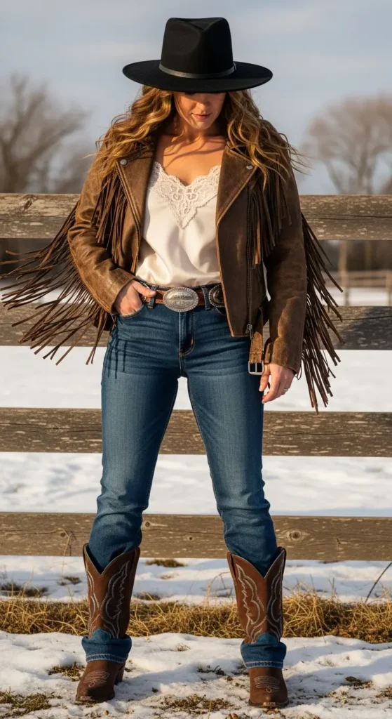 Leather fringe cowgirl outfit