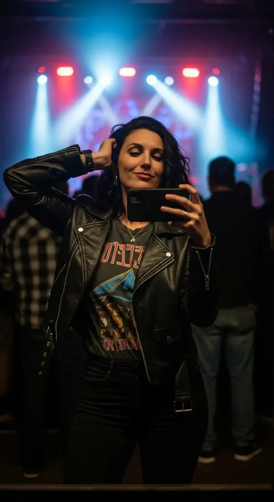 Leather jacket concert outfit winter