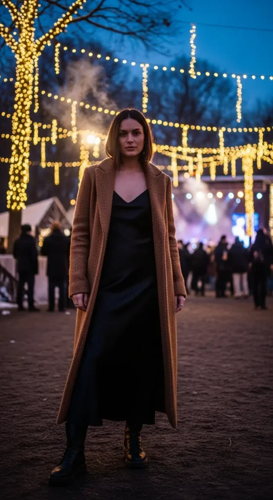 Longline coat slip dress concert