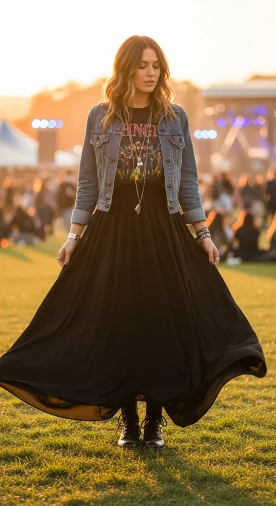 Maxi skirt band tee grunge