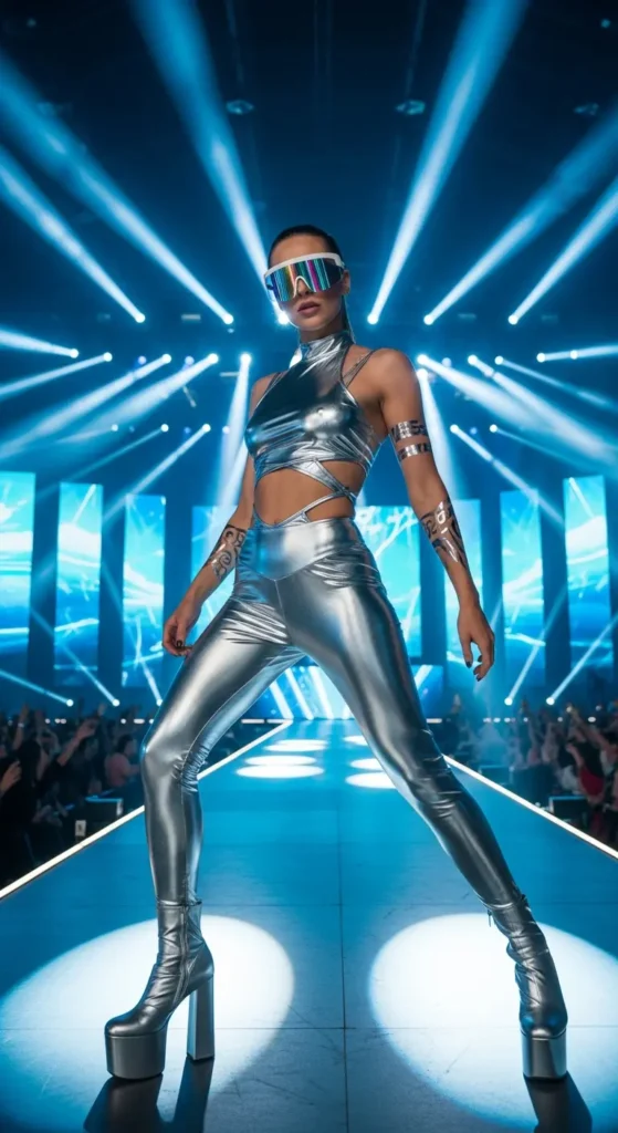 Metallic futuristic rave outfit