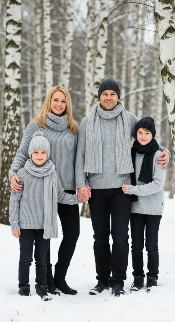 Minimalist winter family portrait outfits