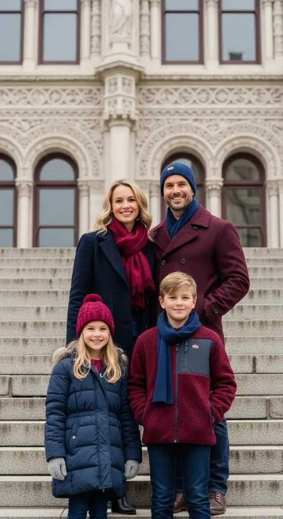Navy burgundy family photo outfits
