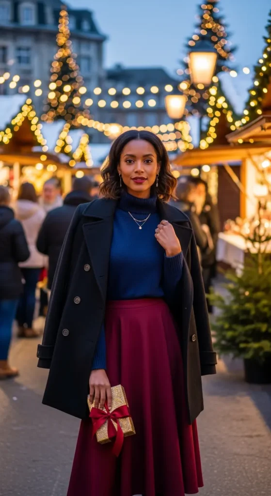 Navy burgundy winter Black women