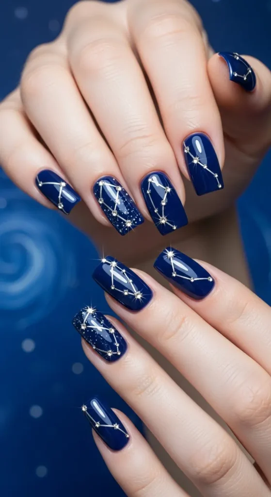 Navy constellation square nails