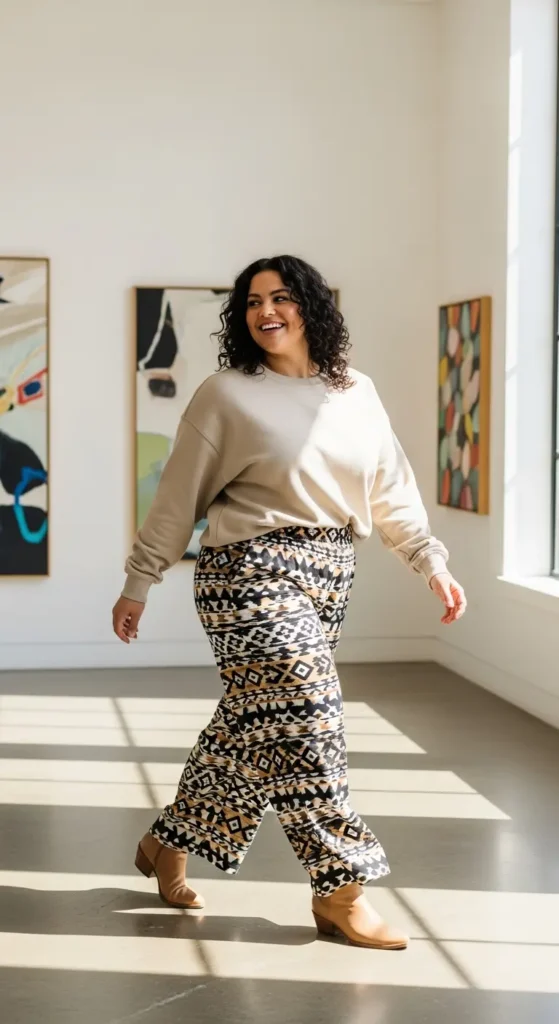 Neutral sweatshirt patterned pants plus size