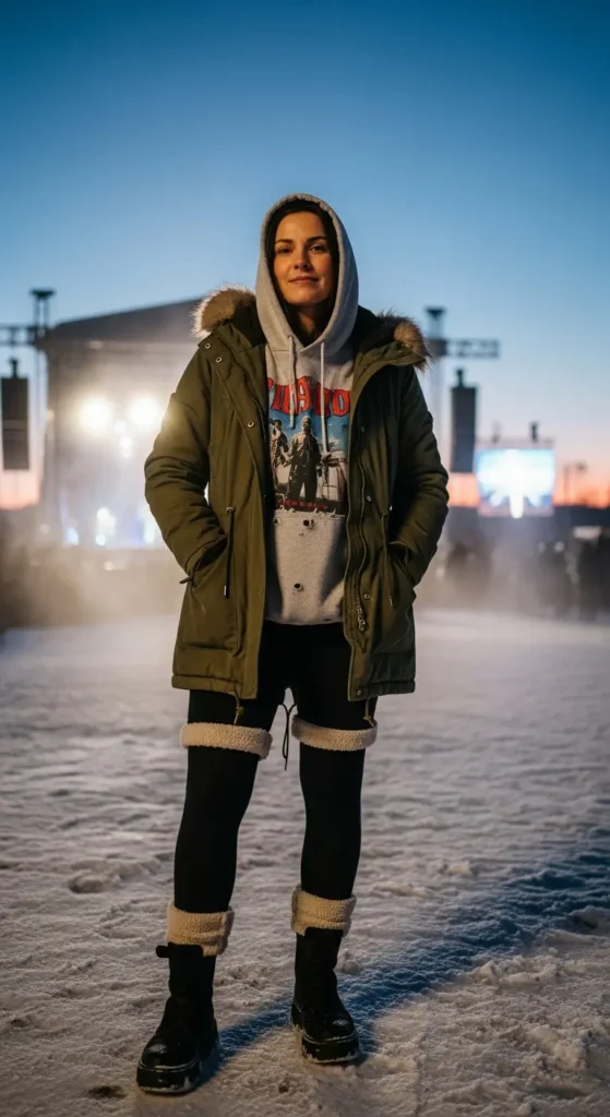 Parka hoodie winter outdoor concert