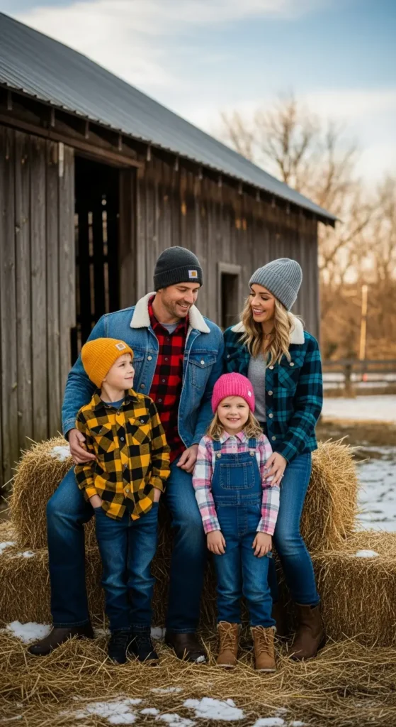 Plaid denim family photoshoot outfits